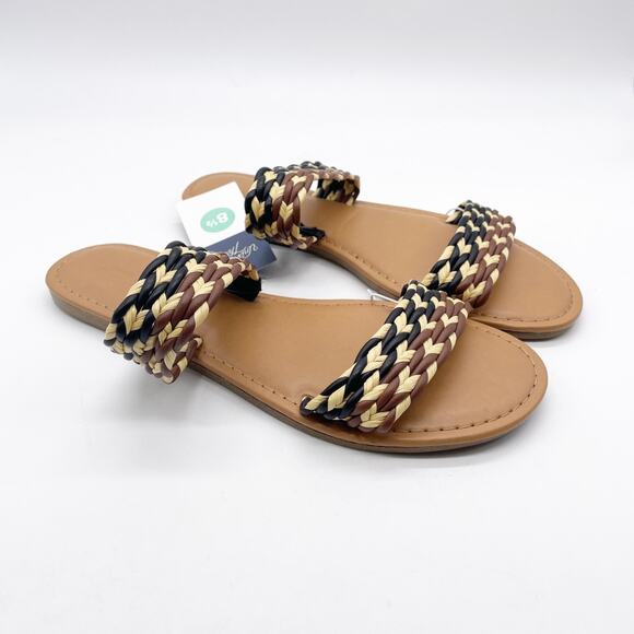 Universal Thread Women's Anita Wide Width Two-band Slide Sandals Tan Black 8.5 - Picture 4 of 7